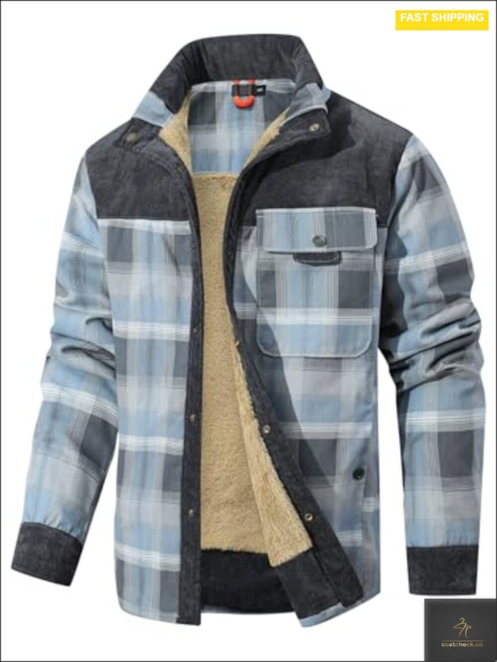 Men's Corduroy Plaid Sherpa Lined Flannel Shirt Jacket Fleece Coat